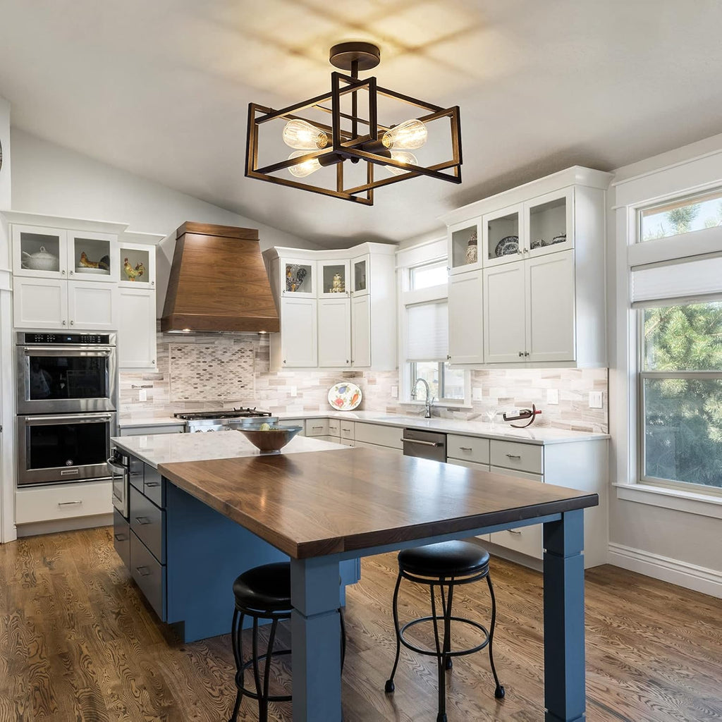 ZGLAOJT 4-Lights Close to Ceiling Light，Black Light Fixture Industrial Flush Mount Ceiling Light ，Farmhouse Chandelier Lighting for Kitchen Island Dining Room Bedroom Foyer Hallway - Grand Goldman