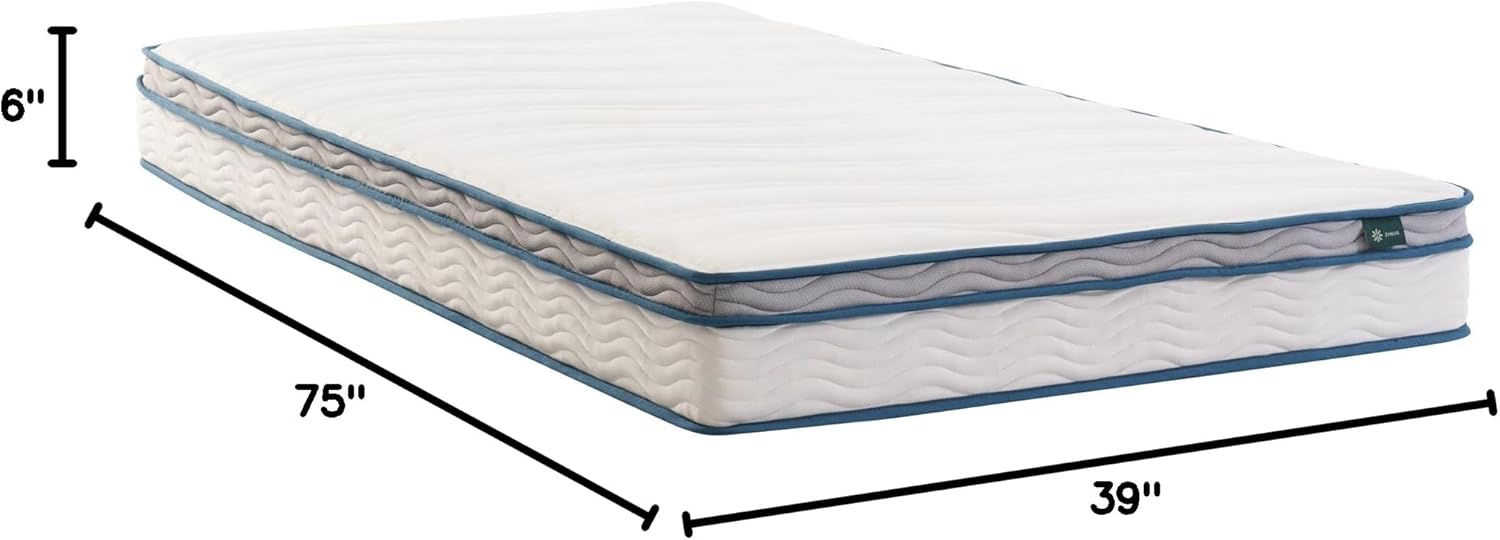 ZINUS 6 Inch Spring Sensation Hybrid Mattress [New Version], Medium Firm Feel, Fiberglass Free, Youth and Guest Bedroom, Mattress in A Box, Twin - Grand Goldman