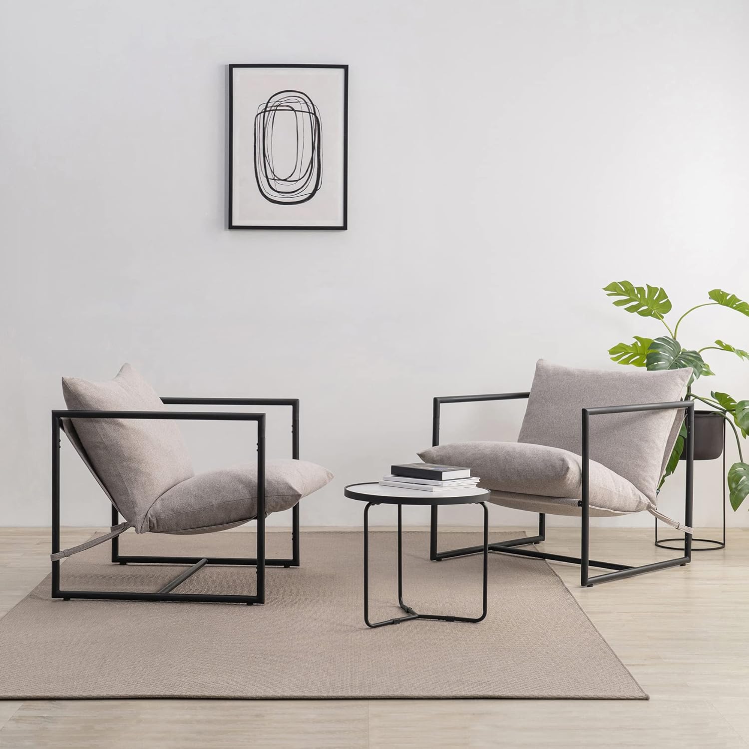 ZINUS Aidan Sling Accent Chair, Metal Framed Armchair with Shredded Foam Cushioning, Oatmeal - Grand Goldman