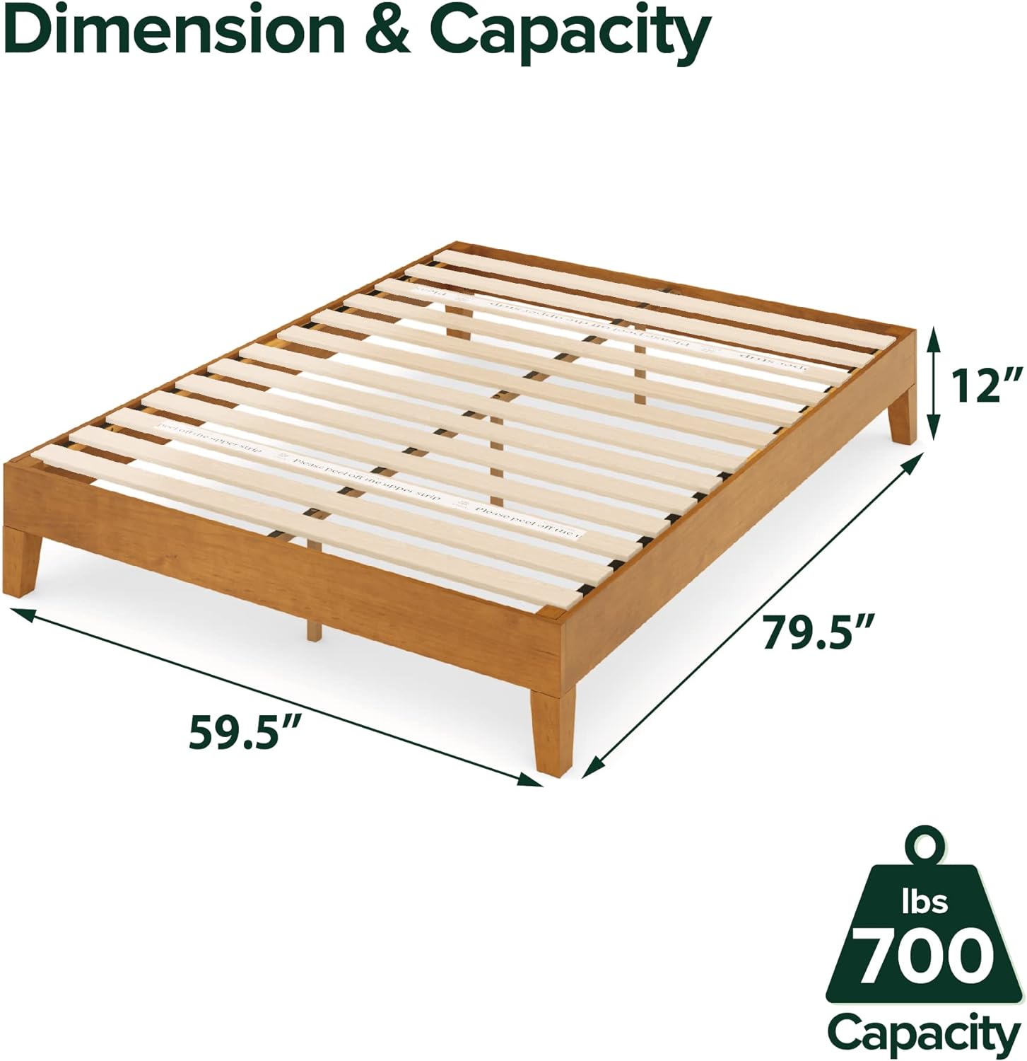 ZINUS Alexis Deluxe Wood Platform Bed Frame, Solid Wood Foundation, No Box Spring Needed, Wood Slat Support, Easy Assembly, Rustic Pine, Queen - Grand Goldman