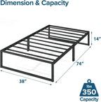 ZINUS Lorelei 14 Inch Metal Platform Bed Frame, Mattress Foundation with Steel Slat Support, No Box Spring Needed, Easy Assembly, Twin, Black - Grand Goldman