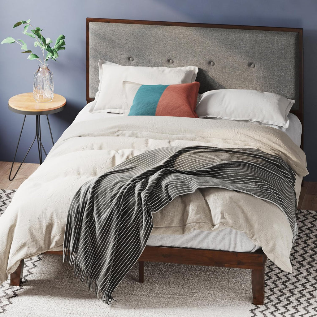 ZINUS Vivek Wood Platform Bed Frame with Headboard, Solid Wood Foundation with Wood Slat Support, No Box Spring Needed, Easy Assembly, Queen - Grand Goldman