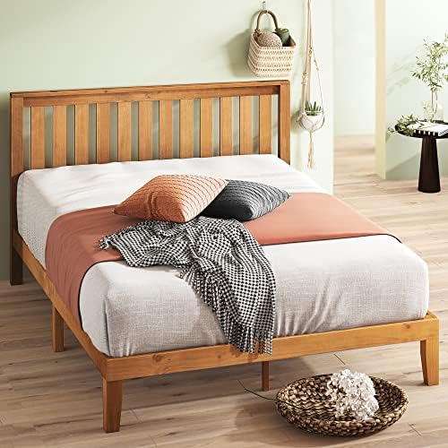ZINUS Vivek Wood Platform Bed Frame with Headboard, Solid Wood Foundation with Wood Slat Support, No Box Spring Needed, Easy Assembly, Queen - Grand Goldman