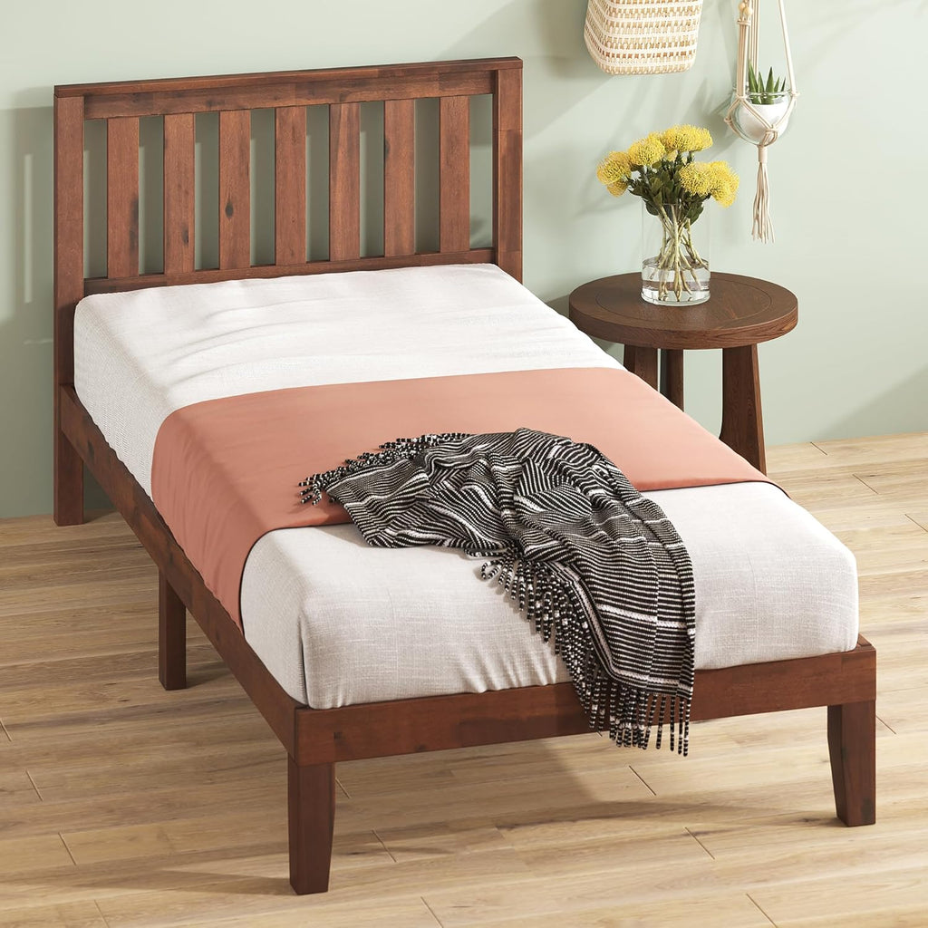 ZINUS Vivek Wood Platform Bed Frame with Headboard, Solid Wood Foundation with Wood Slat Support, No Box Spring Needed, Easy Assembly, Queen - Grand Goldman