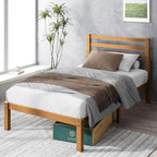 ZINUS Vivek Wood Platform Bed Frame with Headboard, Solid Wood Foundation with Wood Slat Support, No Box Spring Needed, Easy Assembly, Queen - Grand Goldman