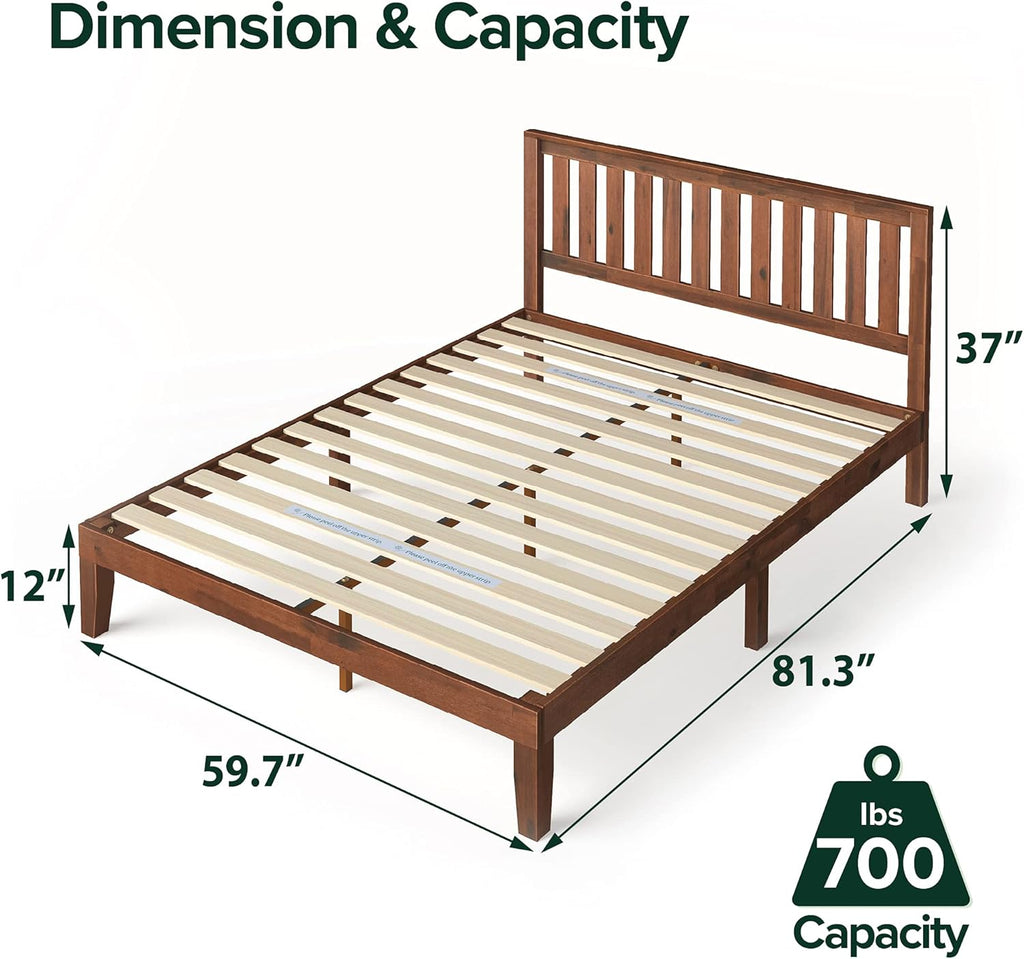 ZINUS Vivek Wood Platform Bed Frame with Headboard, Solid Wood Foundation with Wood Slat Support, No Box Spring Needed, Easy Assembly, Queen - Grand Goldman
