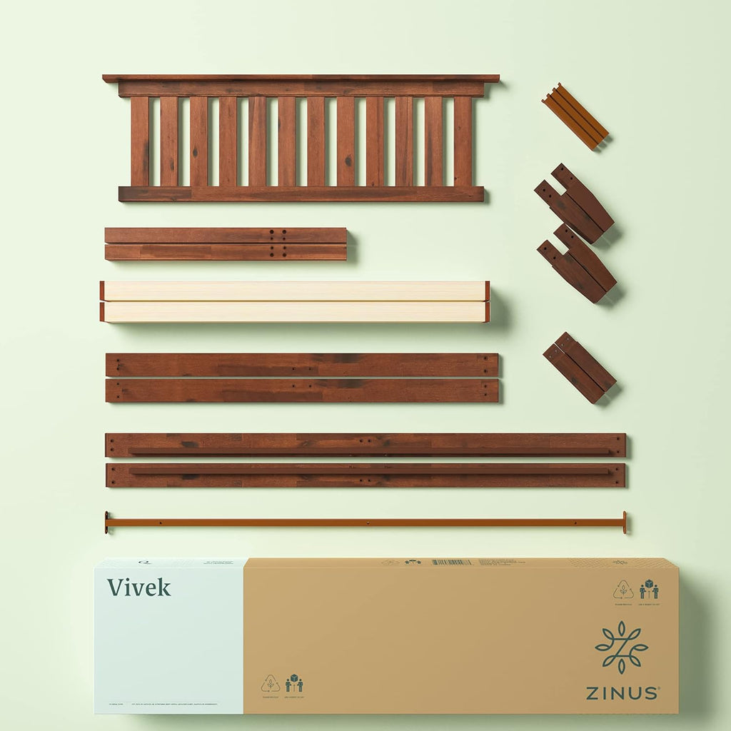 ZINUS Vivek Wood Platform Bed Frame with Headboard, Solid Wood Foundation with Wood Slat Support, No Box Spring Needed, Easy Assembly, Queen - Grand Goldman