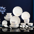 Zimo Flower Phnom Penh Bone Porcelain Tableware, Household Light Luxury Ceramic Bowl and Spoon Set, Bowl and Plate Combination - Grand Goldman