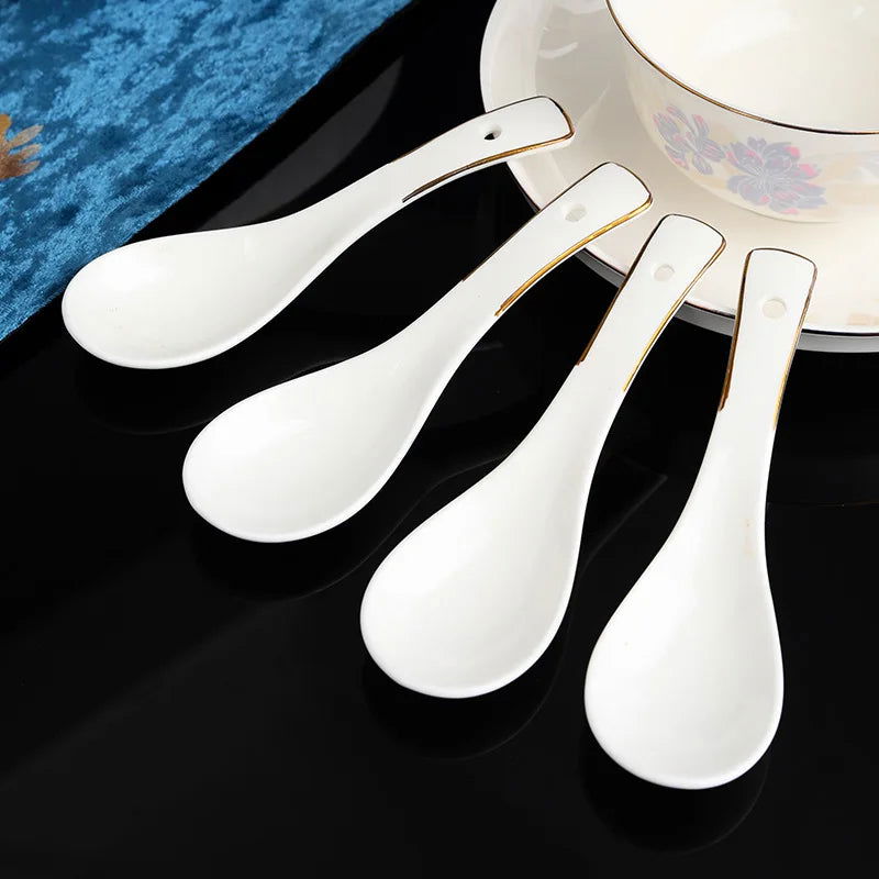 Zimo Flower Phnom Penh Bone Porcelain Tableware, Household Light Luxury Ceramic Bowl and Spoon Set, Bowl and Plate Combination - Grand Goldman