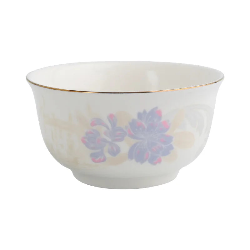 Zimo Flower Phnom Penh Bone Porcelain Tableware, Household Light Luxury Ceramic Bowl and Spoon Set, Bowl and Plate Combination - Grand Goldman