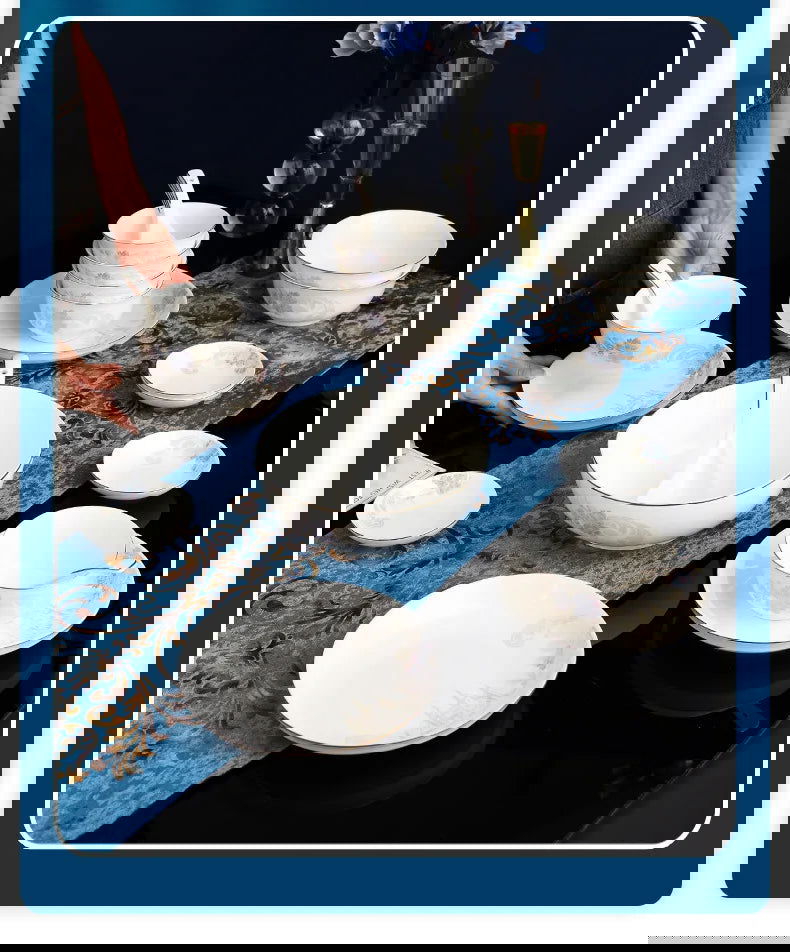 Zimo Flower Phnom Penh Bone Porcelain Tableware, Household Light Luxury Ceramic Bowl and Spoon Set, Bowl and Plate Combination - Grand Goldman