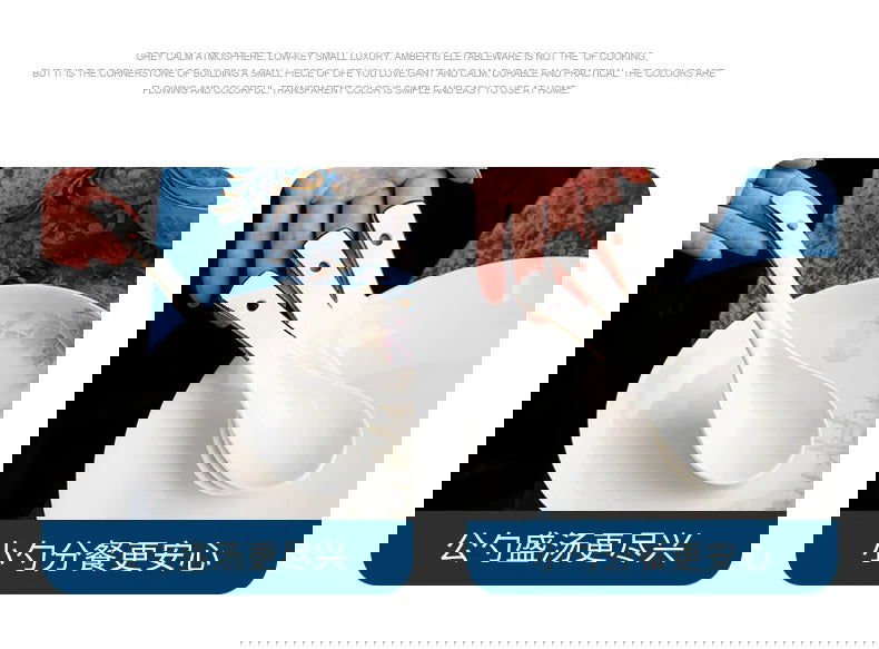 Zimo Flower Phnom Penh Bone Porcelain Tableware, Household Light Luxury Ceramic Bowl and Spoon Set, Bowl and Plate Combination - Grand Goldman