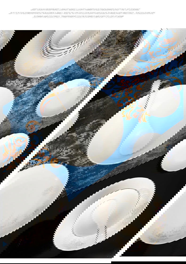 Zimo Flower Phnom Penh Bone Porcelain Tableware, Household Light Luxury Ceramic Bowl and Spoon Set, Bowl and Plate Combination - Grand Goldman