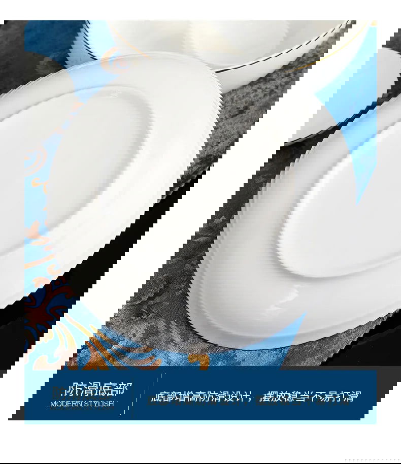 Zimo Flower Phnom Penh Bone Porcelain Tableware, Household Light Luxury Ceramic Bowl and Spoon Set, Bowl and Plate Combination - Grand Goldman