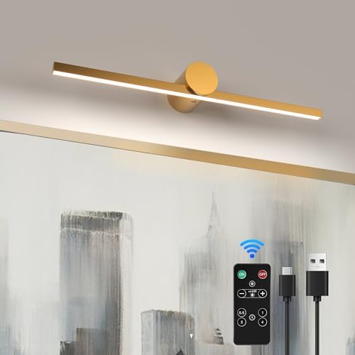 ZitoStory Battery Operated Picture Light with Remote,Wireless Dimmable Art Lights for Paintings Rechargeable Gallery Light Artwork Lighting for Canvas, Portrait (Gold,12'' Inch) - Grand Goldman