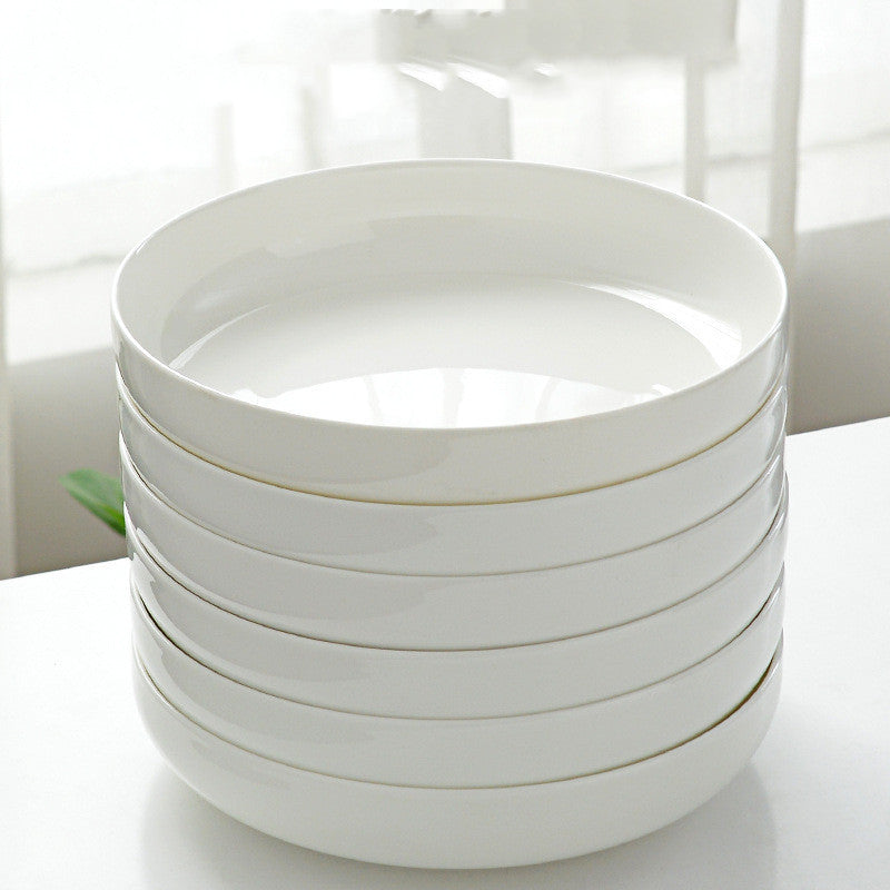 Household Pure White Simple Bone China Tableware Plate