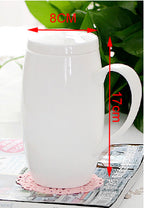 Bone China Breakfast Household Ceramic Large-capacity Mug With Lid Spoon Porcelain Oversized Waist Drum Cup