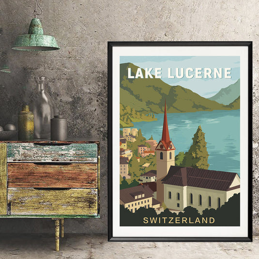 Schweiz Vierwaldstättersee Vintage rejseplakat lærred maleri