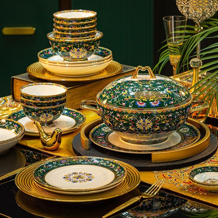 Household Style Enamel Bone China Tableware Set