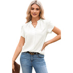 Solid Color Pullover V-neck Chiffon Shirt For Women