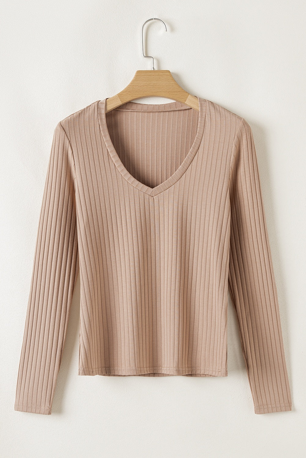 Strawberry  Ribbed Knit V Neck Long Sleeve Slim Fit Top