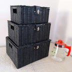 Household Plastic Rattan-like Desktop Storage Basket Storage With Lid