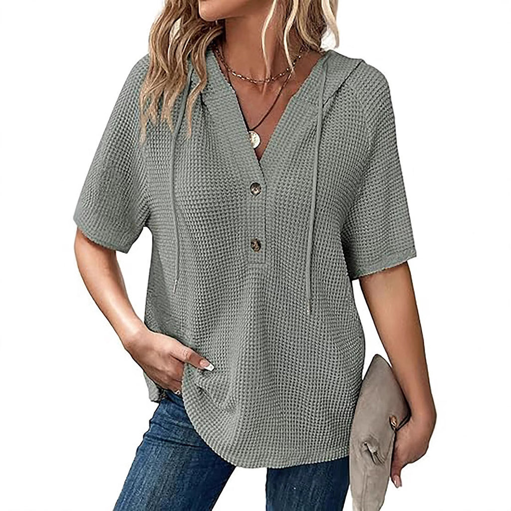 T-shirt à manches courtes en tricot gaufré d'été pour femmes