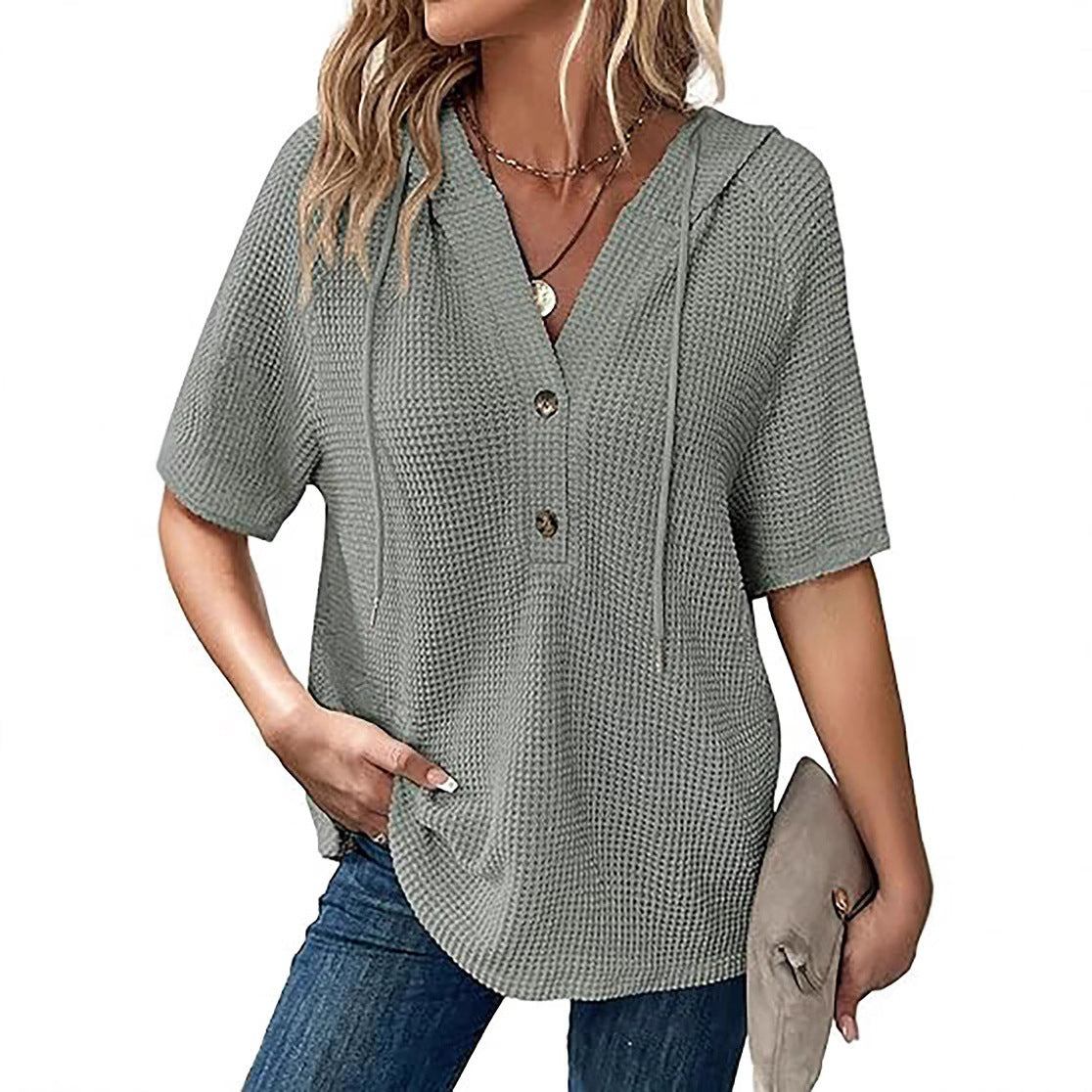 Women's Summer Waffle Knitted Short Sleeve