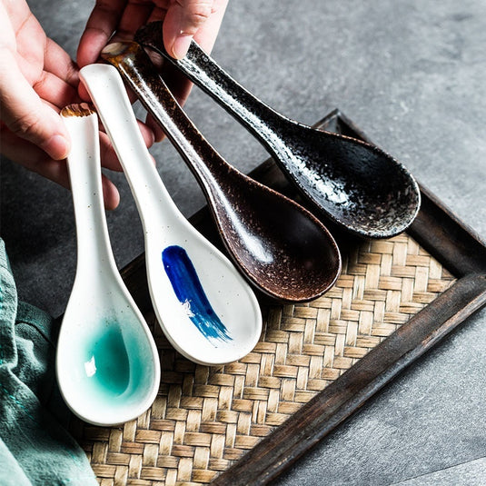 Japanese Angled Ceramic Household Restaurant Spoon