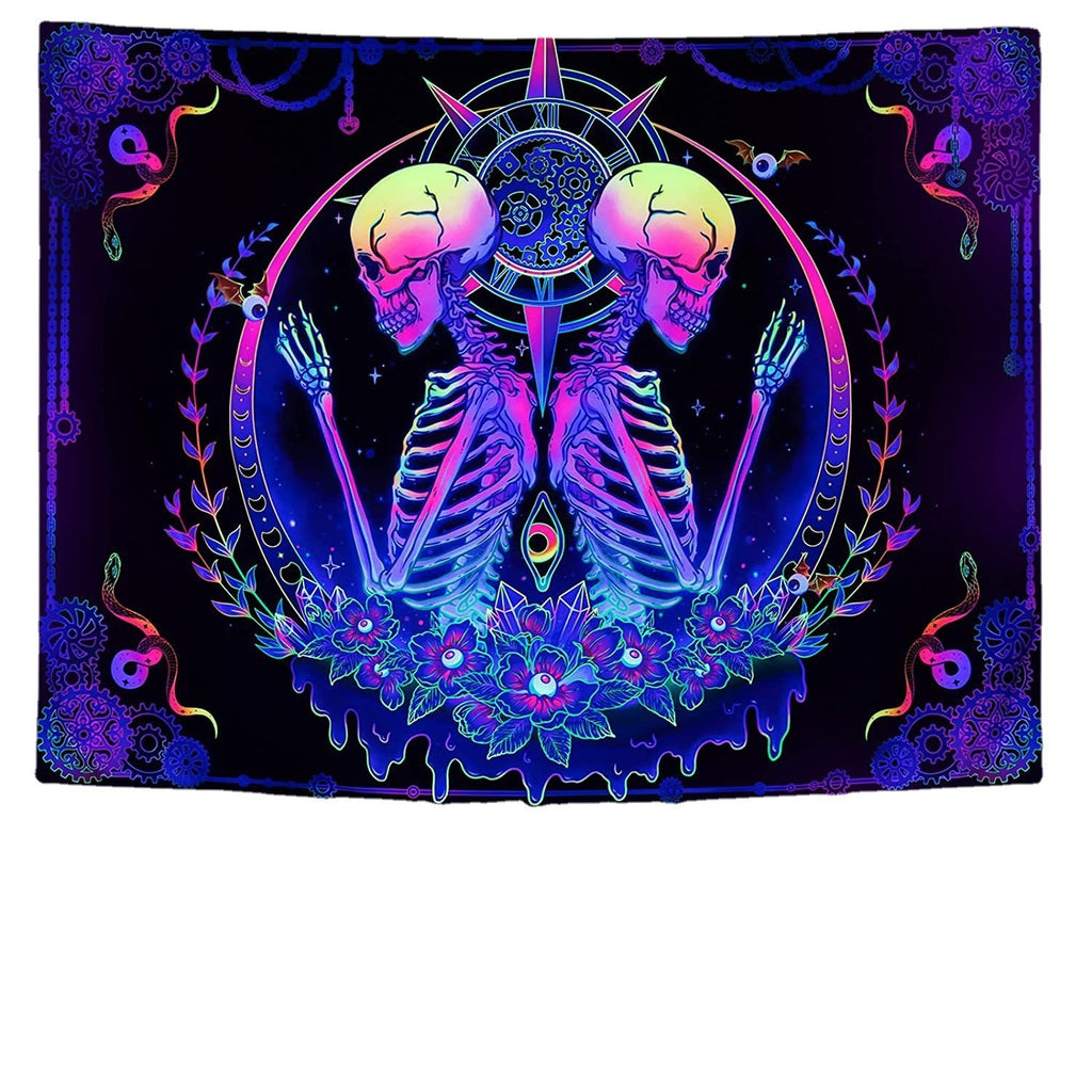 Amazon Fluorescent Tapestry Uv Blue Light Skull Flower Eyes
