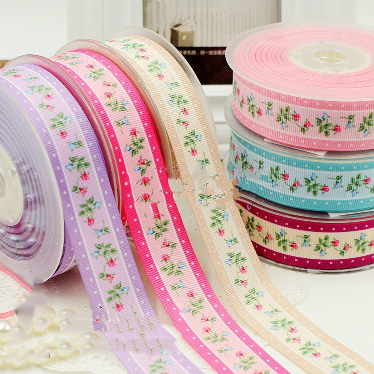 Handmade Diy Rib Printed Flowers And Plants Webbing Ribbon