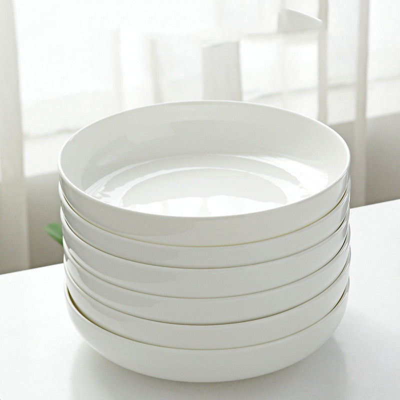 Household Pure White Simple Bone China Tableware Plate