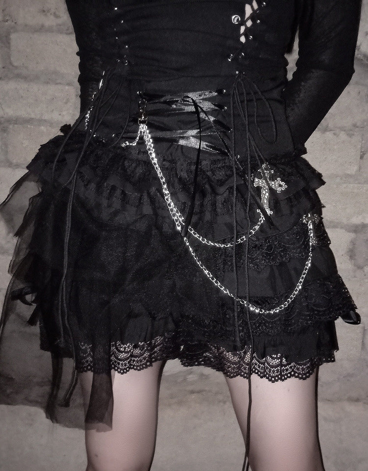 Chain Lace Tie All-match Bust Skirt Pants