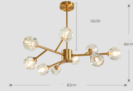 Lustre nordique moderne simple en cristal tout en cuivre, lampes de luxe