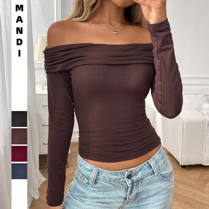 Y2g Pleated Off-shoulder Long Sleeve Sexy Hot Girl Top