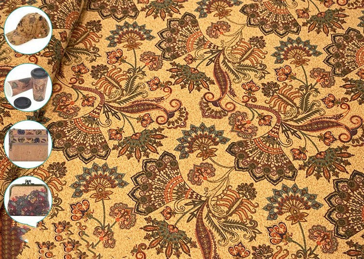 Portuguese Natural Cork Leather Floral Floral Carpet Cushion Tablecloth