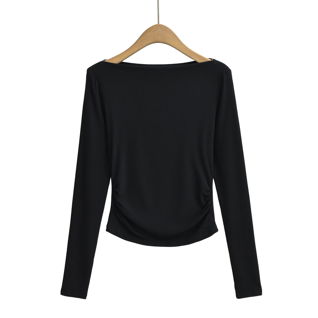 Pure Hot Girl Sexy Off-the-shoulder Pleated Long Sleeve
