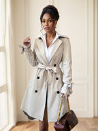 Women's Apricot Solid Color Lapel Neck Long-Sleeved Suspenders Double-Breasted - Grand Goldman