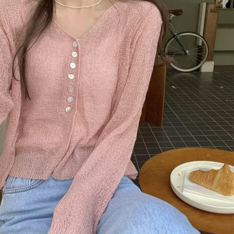 Hul letvægts solbeskyttelses sjal sommer cardigan kort frakke sweater