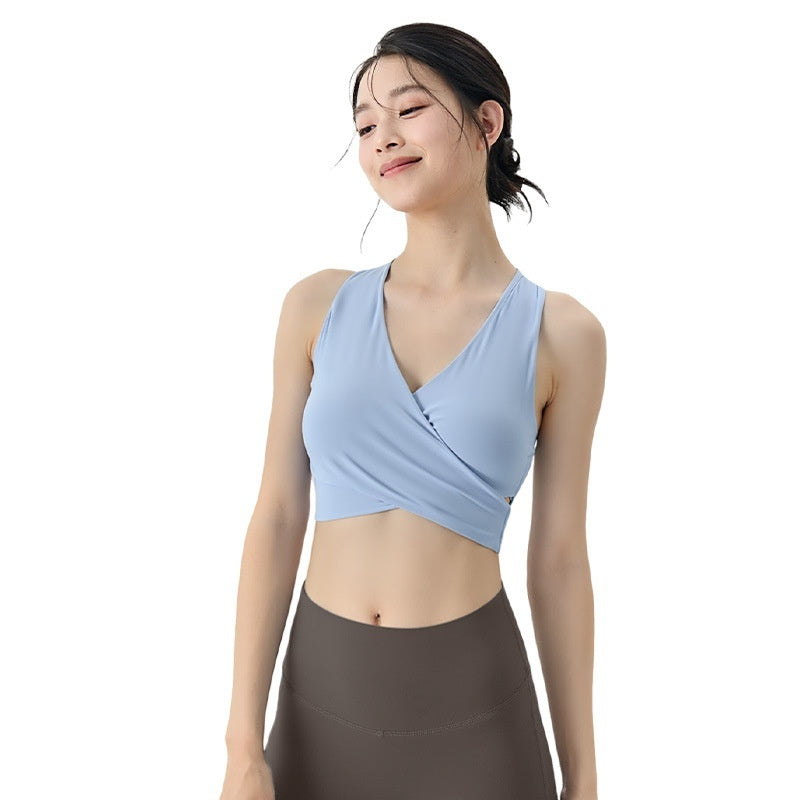 Women's Solid Color Deep V Cross Pleated Slim Vest