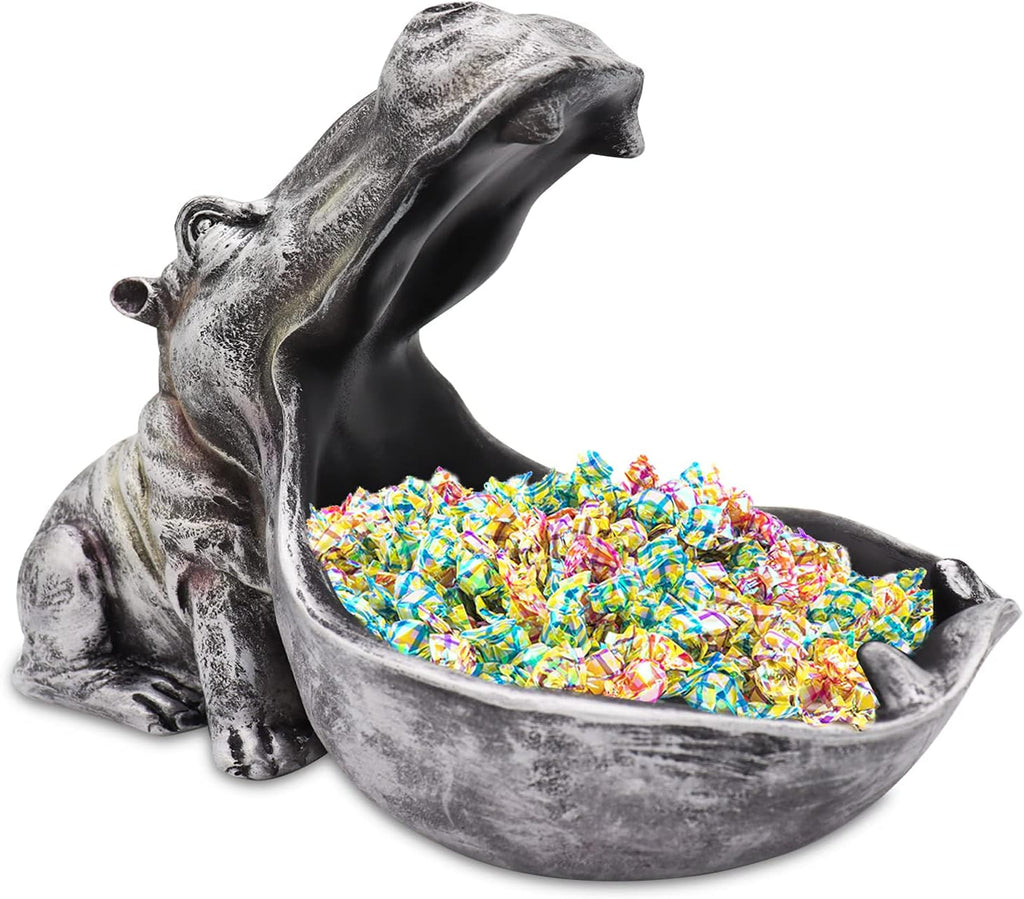 aboxoo Hippo Statue,Large Hippopotamus Figurine Home Sculpture with Resin, Hippo Candy Jar, Candy Dish Bowl for Office Desk, Key Bowl for Entryway Table,Container Storage Art Decor Box(Dark Blue) - Grand Goldman
