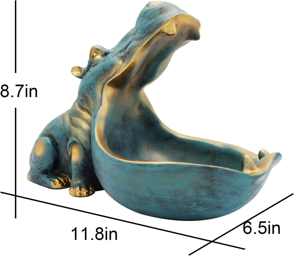 aboxoo Hippo Statue,Large Hippopotamus Figurine Home Sculpture with Resin, Hippo Candy Jar, Candy Dish Bowl for Office Desk, Key Bowl for Entryway Table,Container Storage Art Decor Box(Dark Blue) - Grand Goldman