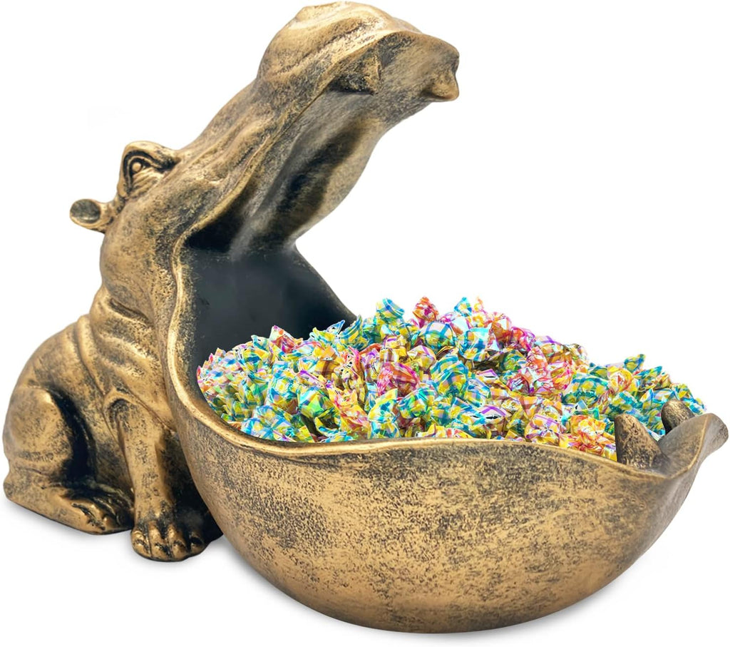 aboxoo Hippo Statue,Large Hippopotamus Figurine Home Sculpture with Resin, Hippo Candy Jar, Candy Dish Bowl for Office Desk, Key Bowl for Entryway Table,Container Storage Art Decor Box(Dark Blue) - Grand Goldman