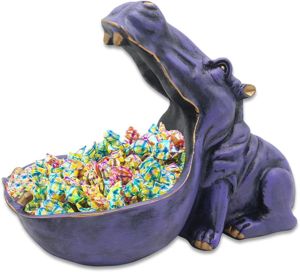 aboxoo Hippo Statue,Large Hippopotamus Figurine Home Sculpture with Resin, Hippo Candy Jar, Candy Dish Bowl for Office Desk, Key Bowl for Entryway Table,Container Storage Art Decor Box(Dark Blue) - Grand Goldman