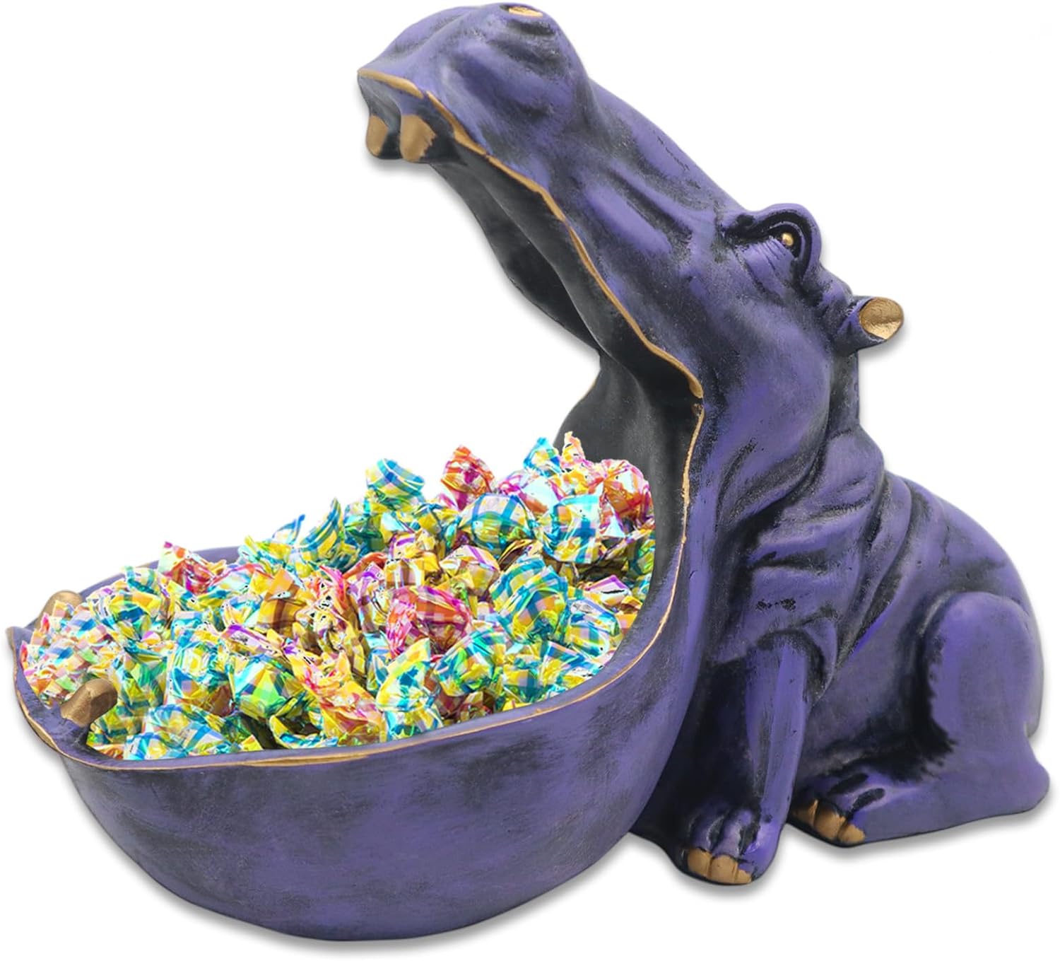 aboxoo Hippo Statue,Large Hippopotamus Figurine Home Sculpture with Resin, Hippo Candy Jar, Candy Dish Bowl for Office Desk, Key Bowl for Entryway Table,Container Storage Art Decor Box(Dark Blue) - Grand Goldman