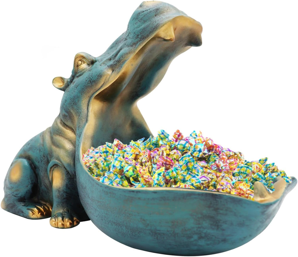 aboxoo Hippo Statue,Large Hippopotamus Figurine Home Sculpture with Resin, Hippo Candy Jar, Candy Dish Bowl for Office Desk, Key Bowl for Entryway Table,Container Storage Art Decor Box(Dark Blue) - Grand Goldman