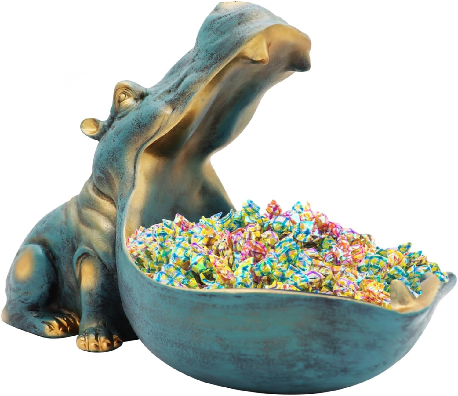 aboxoo Hippo Statue,Large Hippopotamus Figurine Home Sculpture with Resin, Hippo Candy Jar, Candy Dish Bowl for Office Desk, Key Bowl for Entryway Table,Container Storage Art Decor Box(Dark Blue) - Grand Goldman