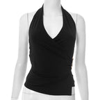 V-neck Sleeveless Navel Pleated Suspender Top