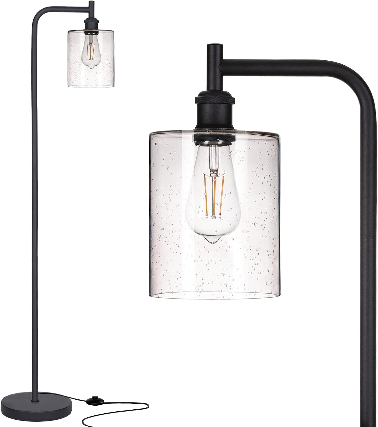 addlon Floor Lamps for Living Room Bright Lighting with Glass lampshade, Modern Bright Floor Lamp with LED Bulbs Industrial Standing lamp for beroom, Tall Pole Lamps Office - Black - Grand Goldman