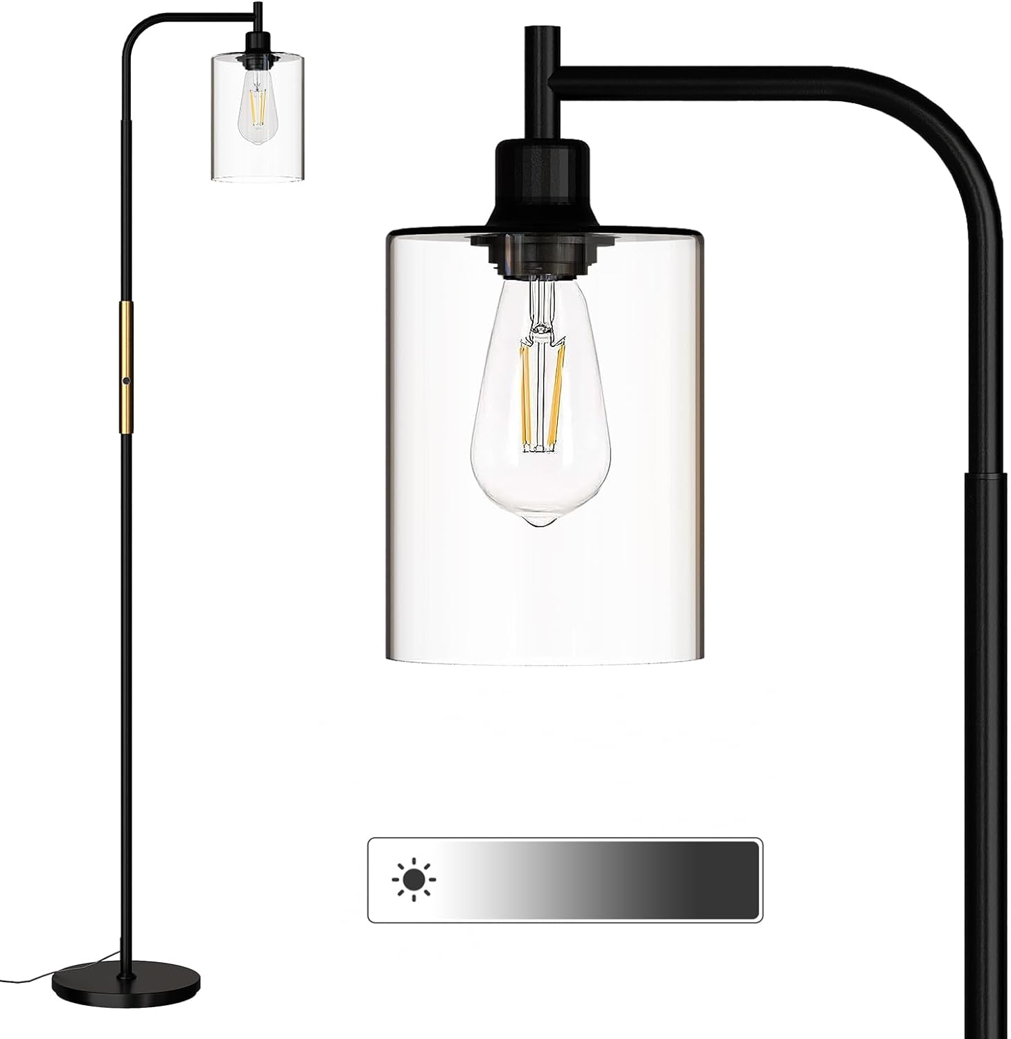 addlon Floor Lamps for Living Room Bright Lighting with Glass lampshade, Modern Bright Floor Lamp with LED Bulbs Industrial Standing lamp for beroom, Tall Pole Lamps Office - Black - Grand Goldman